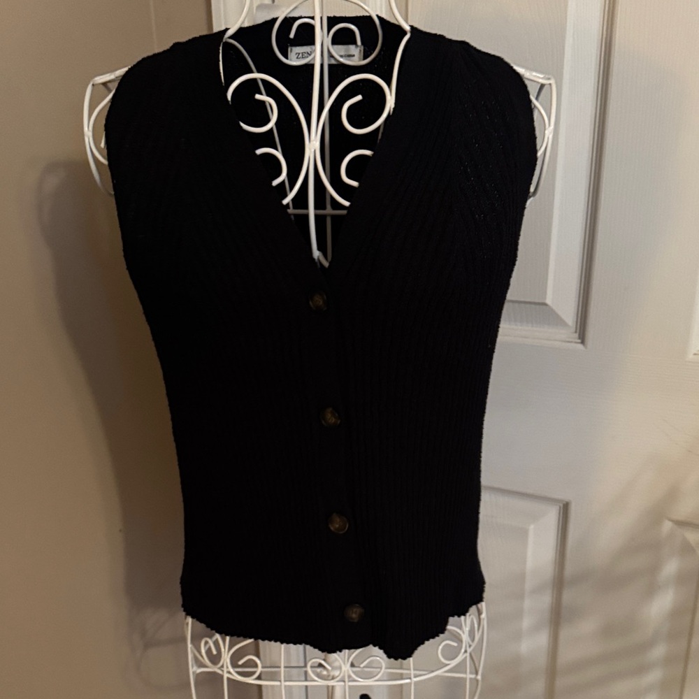 Zenana Black Button-Up Sweater Vest